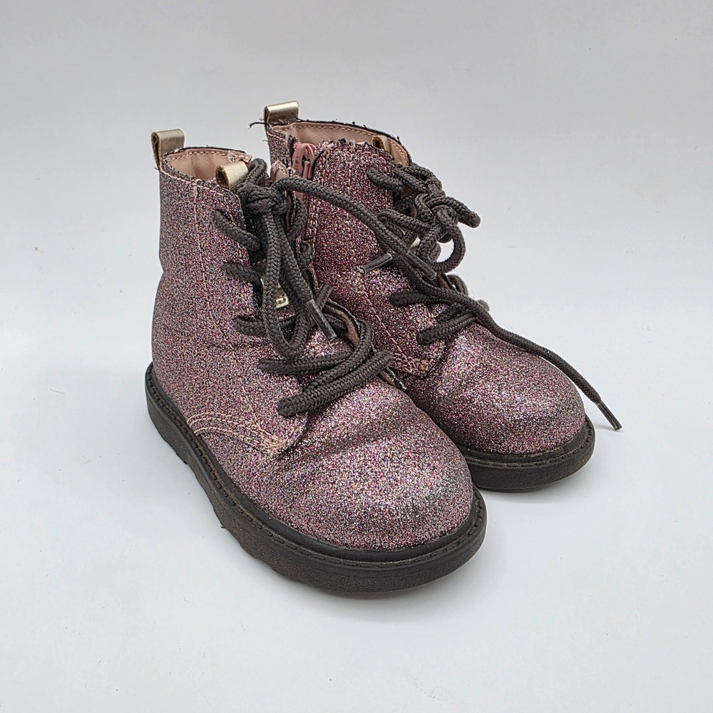 Carters Zola Pink Glitter Lace Up Side Zip Combat Boots Girls Size 7M CF21N04B